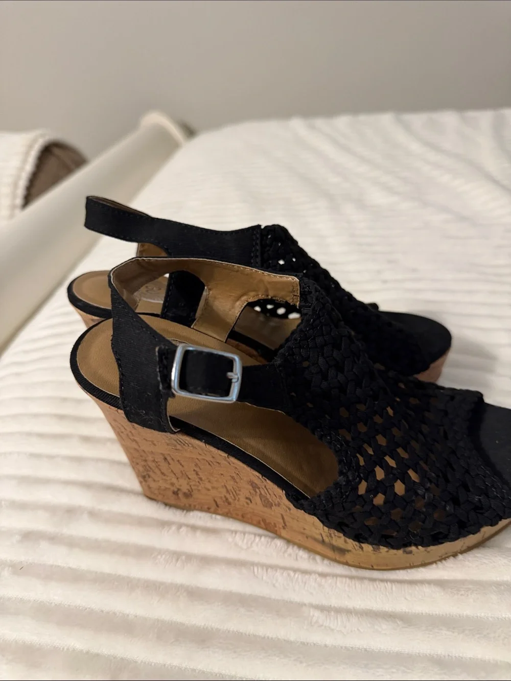 SO Black Woven Slingback Wedge Sandals